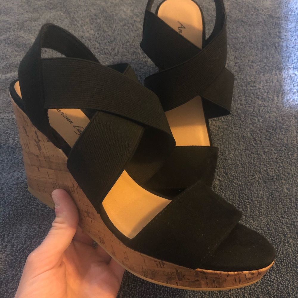 American Eagle brand Black strappy wedges